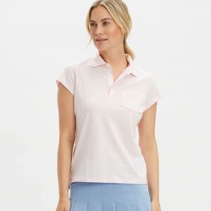 Renwick Women's Pink White Striped Pima Polo Short Sleeve Lightweight Size Small